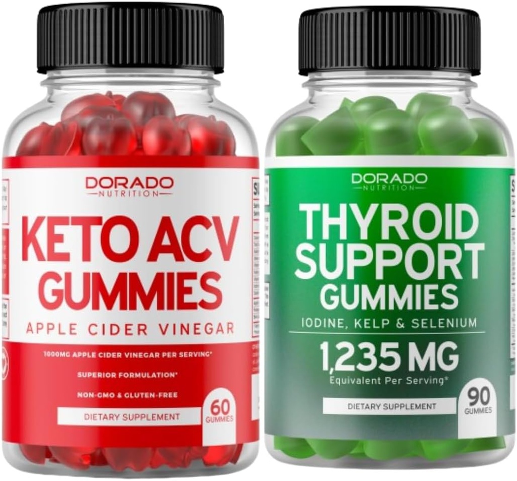 Keto ACV Gummies (60 Count) Advanced Weight Loss Formula and Thyroid Support (90 Count) Support Supplement met Ashwaganda, Jodium, Bladderwrack, Kelp & Schisandra - Non-GMO, Vegan & Made in USA