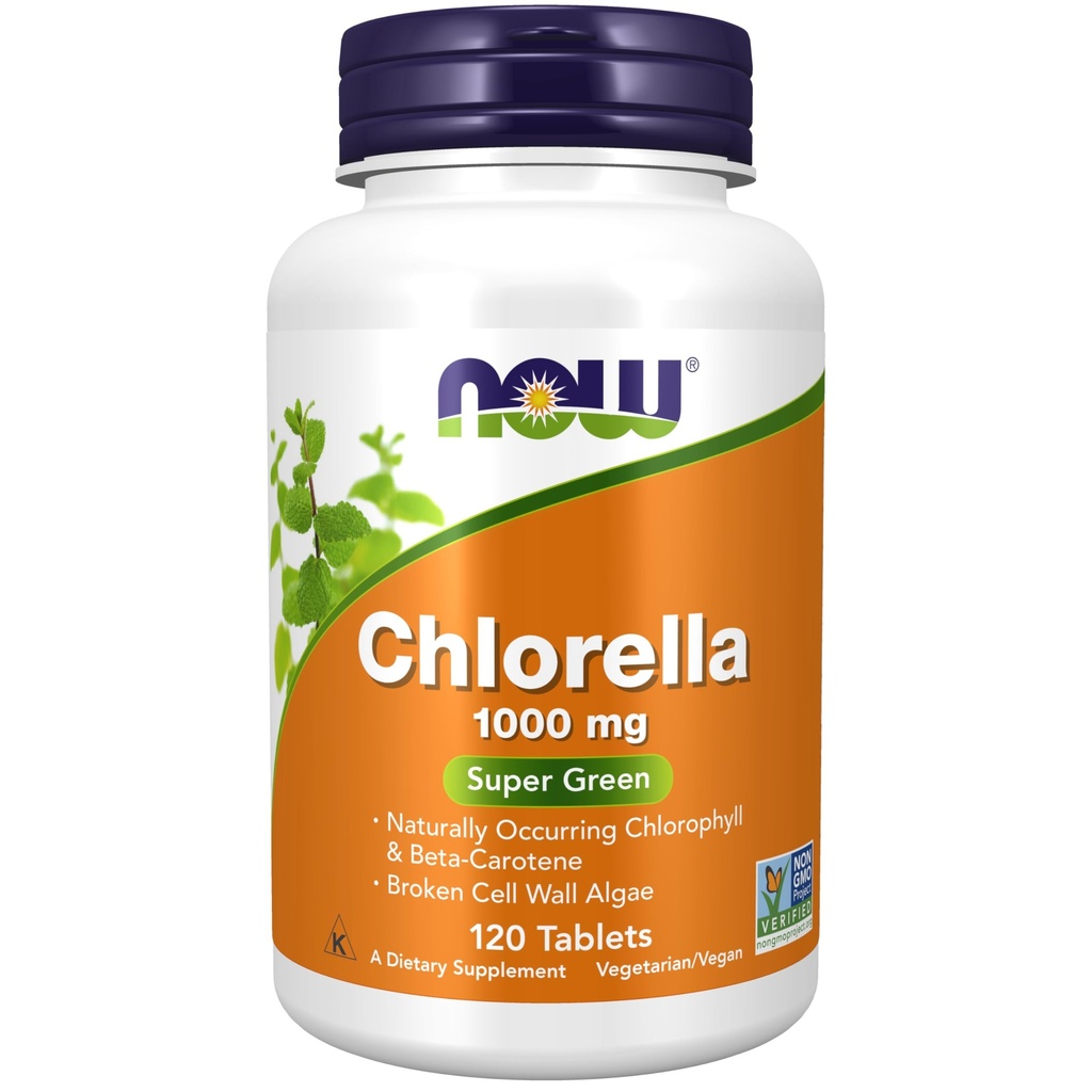 MAINTENANT Aliments suppléments, Chlorella 1000 mg avec la chlorophylle naturelle, bêta-carotène, caroténoïdes mixtes, vitamine C, fer et protéines, 120 comprimés