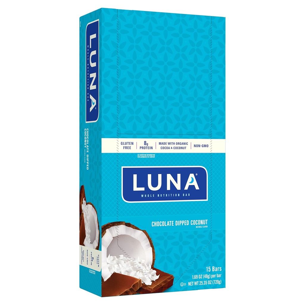 LUNA BAR - Glutenvrij Snack Bars - Chocolade Dipped Kokossmaak -8g eiwit - Non-GMO - Plant-Based Wholesome Snacking - On the Go Snacks (1.69 Ounce Snack Bars, 15 Count)