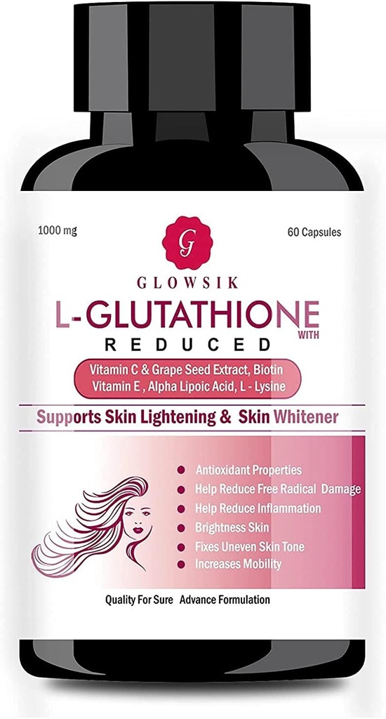 Astha L-Glutathion voor huid met vitamine C en druivenzaad, 1000 mg - 60 capsules door GLOWSIK