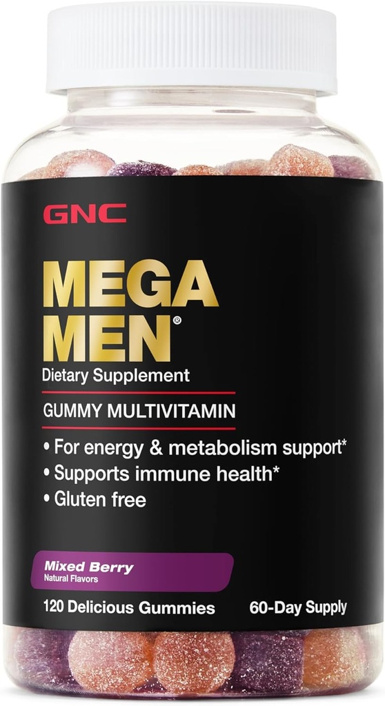 GNC Mega Men Multivitamine Gummy, Energie, Metabolisme, & Immune Support, Gemengde Berry, 120 Tellen
