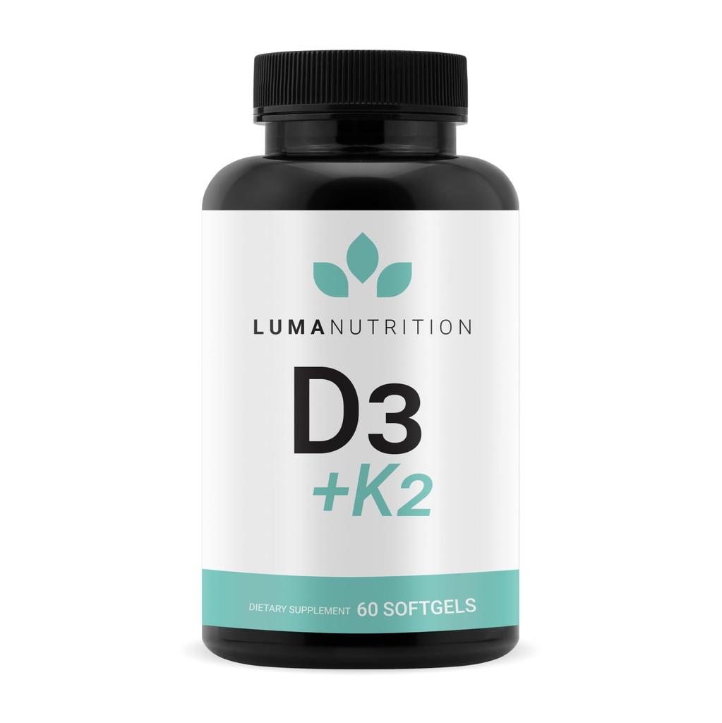 Luma Nutrition D3 + K2 Vitamine 10000 UI - Supplément santé des os et du coeur - Max Strength Immune Support et absorption de calcium - 60 Softgels