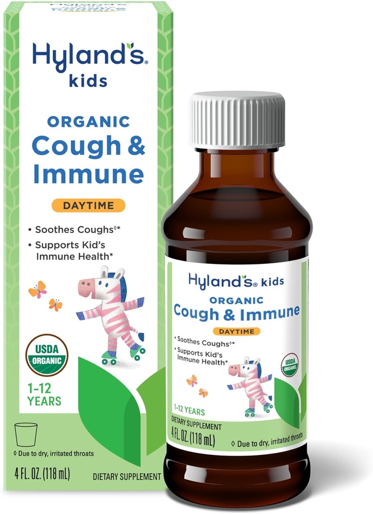 Hyland's Kids Daytime Biologische Cough Siroop en Immune Ondersteuning met Agave, Vlierbes en Granaatappel, Soothes Cough, en ondersteunt Immuniteit, 4 Fl. Oz