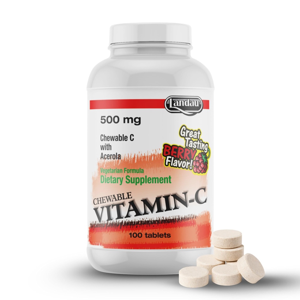 Landau 500mg Kauwbare vitamine C C snoep voor kinderen & volwassenen Eenvoudig te nemen vitamine C supplement met Acerola 