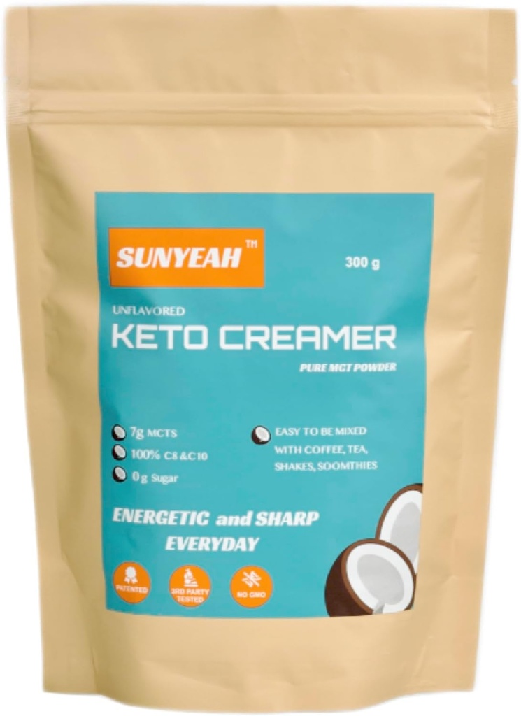 SUNYEAH MCT Powder- MCT Oil Powder, KETO Coffee Creamer, Pure C8 C10, No-Sugar, Van kokosnoot, 300 g, Uitstekend in koffie, thee, water, schudden, smoothies, ongearomatiseerd, No-GMO