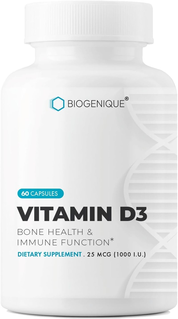 Naturals Vitamin D3 1000 IU, for Healthy Bones and Teeth, Maintenance of Good Health, 60 Vitamin D3 Capsules Helps Prevent Vitamin D Deficiency - Pharmaceutical Grade, Non-GMO
