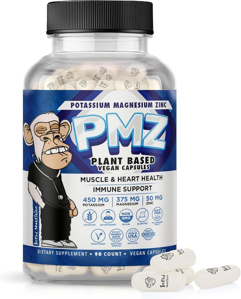 Potassium Magnésium Zinc - Facile à avaler - Magnésium Potassium Aspartate Support Santé vasculaire, cardiaque, musculaire et nerf, 90 Capsules de végétalien - Formule de fusion tri-minérale - par Bored Nutrition
