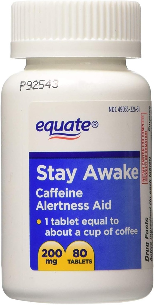 Equate - Stay Awake - Alertness Aid With Caffeine, Maximum Strength, 80 Tablets 200 Mg