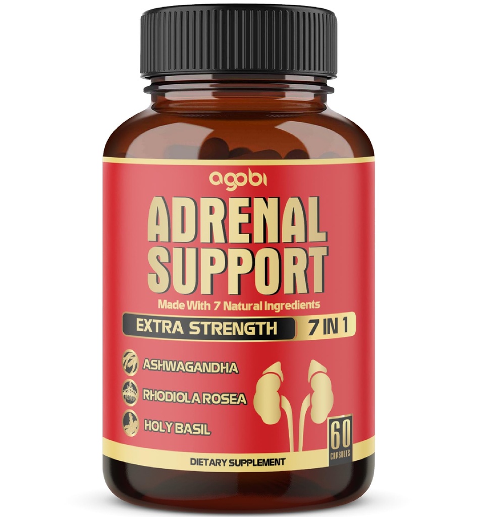 agobi 7in1 Adrenal Support Supplement - equivalent aan Concentrated Ashwagandha, Panax Ginseng, Rhodiola Rosea & More - 60 Capsules 2 maand voor lichaamsbalans