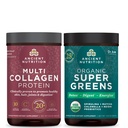 Nutrition ancienne Poudre de protéines multicollagènes, non aromatisée, 24 portions + poudre de superverts, goût de vert, 25 portions