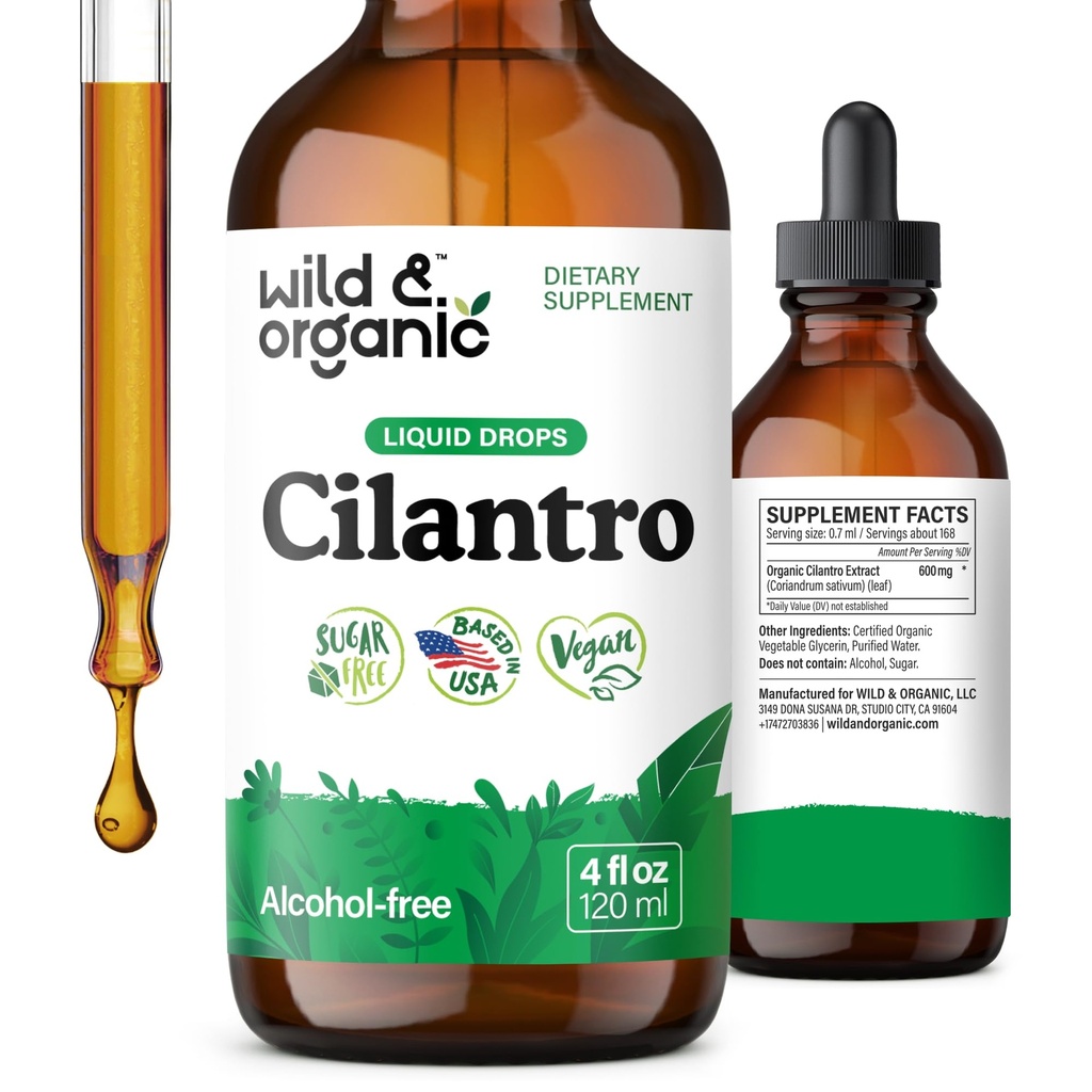 Teinture de cilantro sauvage et biologique - Détox à base de plantes avec extrait de cilantro - Supplément de feuille de coriandre liquide - gouttes végétaliennes, sans sucre et sans alcool - 4 fl oz