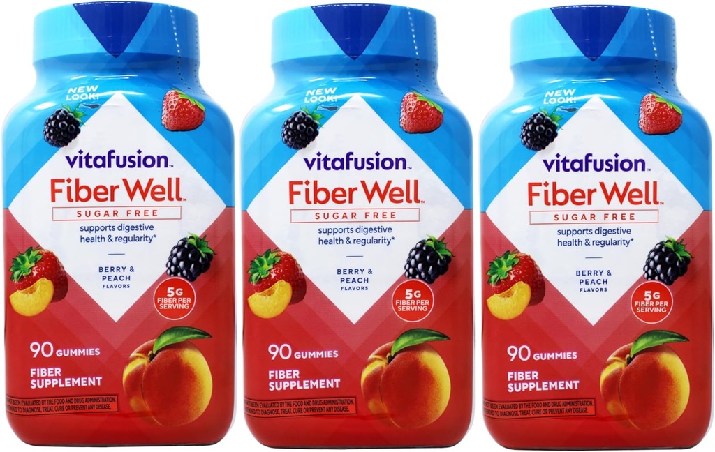 VitaFusion, Fiber Well Gummies, Fiber Supplement, diverse smaken - 90 gummies, Verpakking van 3