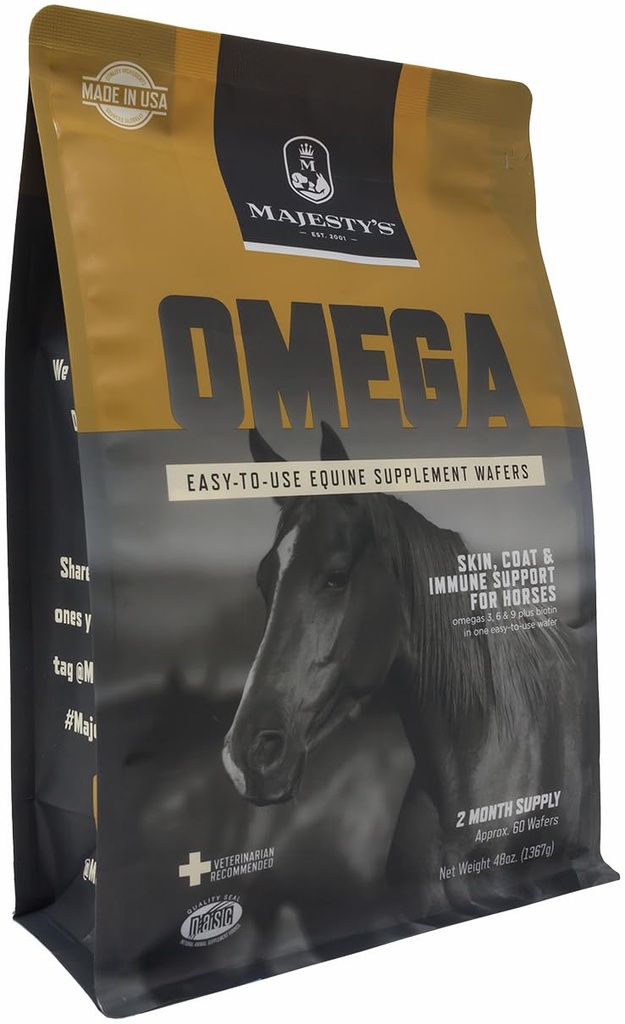 Majesty's Omega Wafers - Superior Horse / Equine Skin, Coat, en Immune Support Supplement - Omega 3, 6, 9, en Biotin - 60 Tel (2 maanden aanbod)