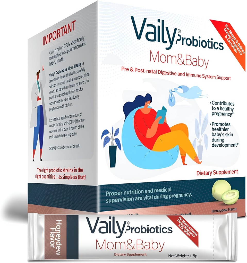 Vaily Mom & Baby Probiotica - Post & Prenatale Vitaminen Probiotica Powder for Women - Versterkt het immuunsysteem & Digestieve Gezondheid, Gezonde Baby Huid - Prenatale Essentials, Gemakkelijke Digestie - 30 Sticks