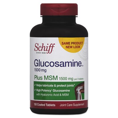 Schiff Glucosamine 1500mg Plus MSM 1500mg et acide hyaluronique, 150 comprimés - Supplément joint