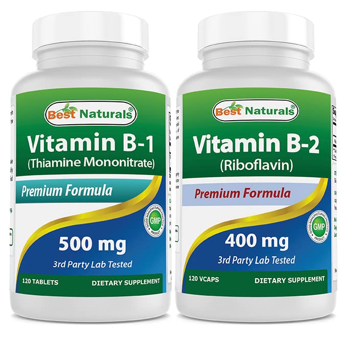 Best Naturals Vitamine B1 als Thiamine Mononitraat 500 mg & Vitamine B2 (Riboflavine) 400 mg