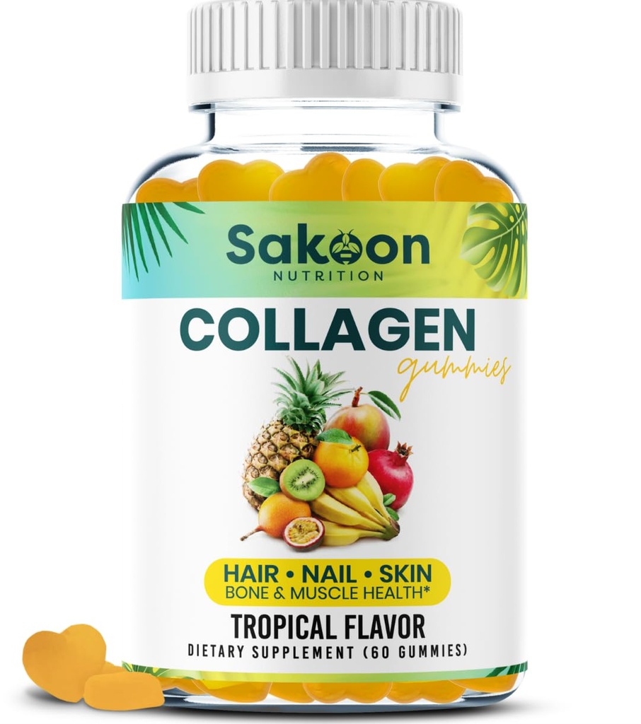Gommies de collagène halal pour les femmes et les hommes - Anti-vieillissement, croissance des cheveux, soins de la peau et suppléments de collagène de protéines de ongles forts - Non-OGM, sans gluten - Fabriqué aux États-Unis