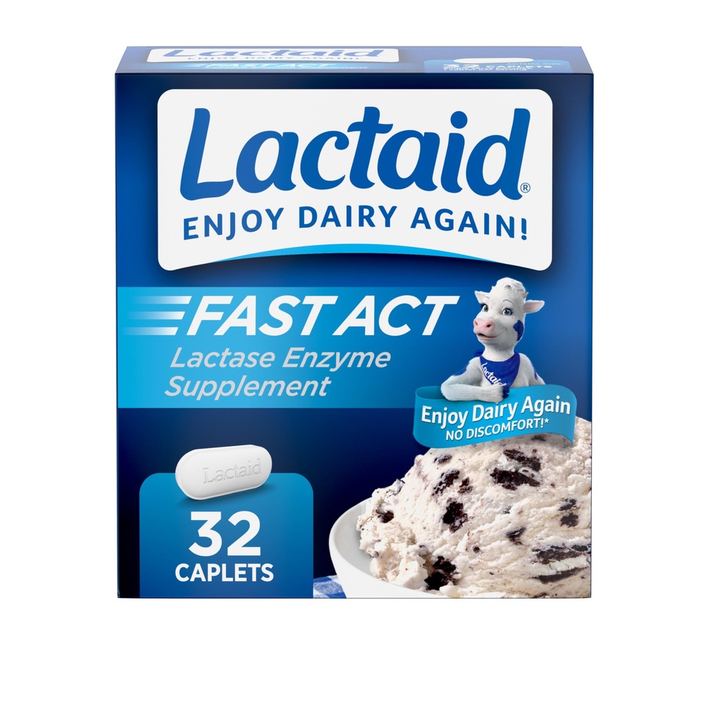 Lactaid Fast Act Lactose Intolerance Relief Caplets with Lactase Enzyme to Prevent Gas, Bloating & Diarree Vanwege Lactose gevoeligheid, Ideaal voor reizen & on-The-Go, 32 Packs of 1-Count