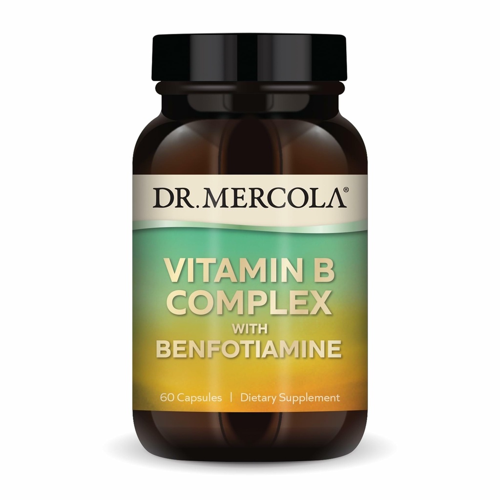 Dr. Mercola Vitamine B Complex met Benfotiamine - Ondersteunt Cellular, Brain & Immune Health - Non-GMO, Glutenvrije & Soy-Free - 60 capsules (30 porties)