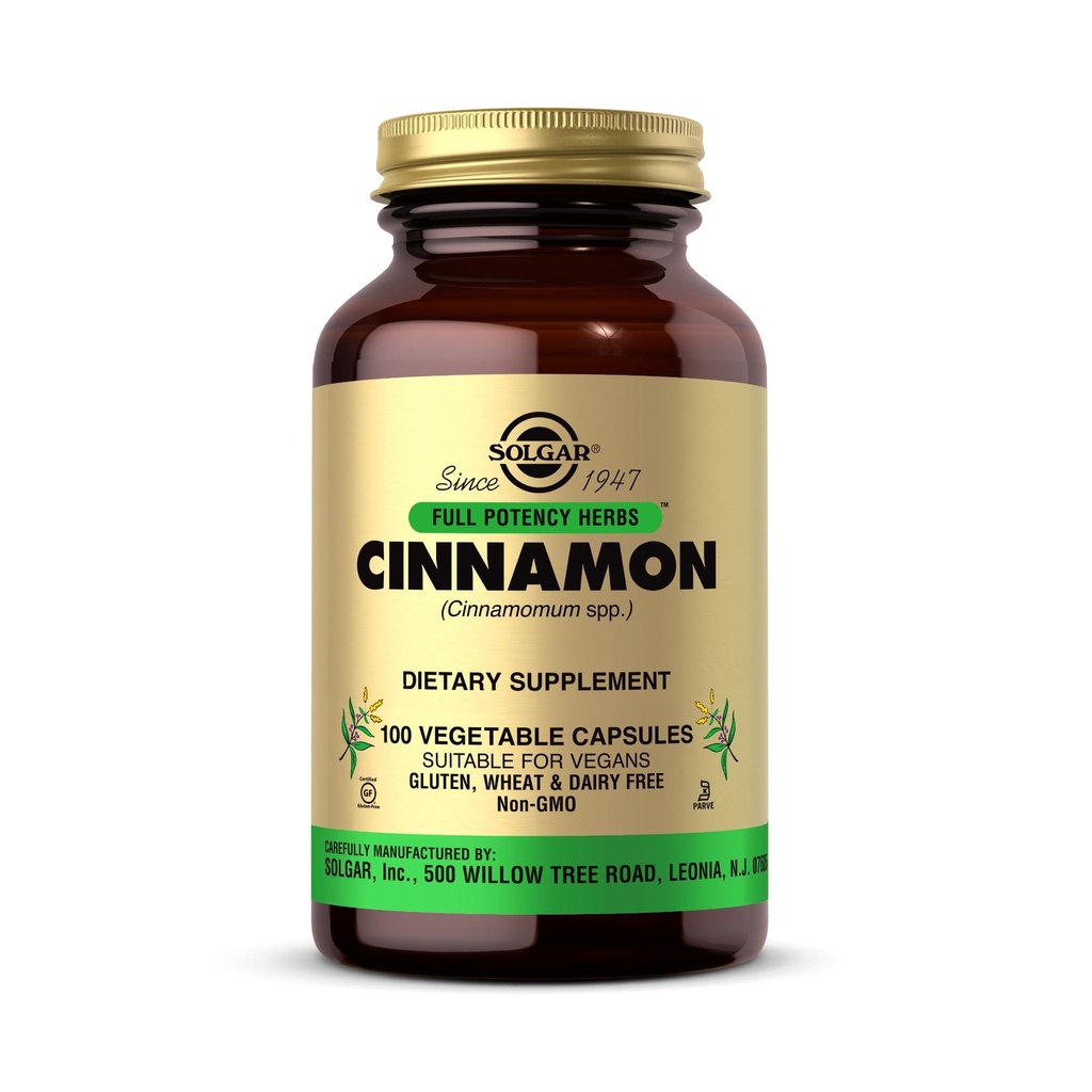 Solgar Cinnamon - 100 plantaardige capsules - Volledige Potentie (FP) - Non-GMO, Veganistisch, Glutenvrij, Zuivelvrij, Kosjer - 100 porties