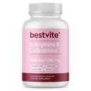 BESTVITE L-Arginine L-Ornithine 500-250 (120 capsules végétariennes) - Pas de stéarate - Pas de remplissage - Vegan - Non OGM - Sans gluten - Pas de silicate de calcium