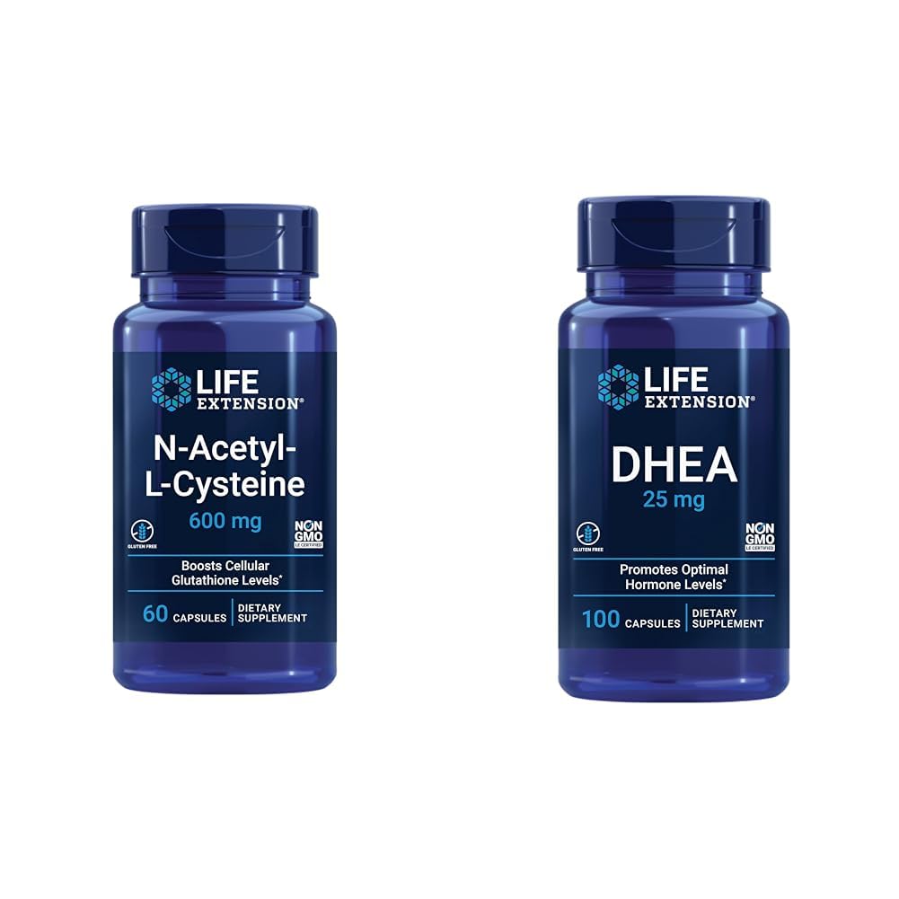 Extension de la durée de vie N-acétyl-L-Cysteine (NAC), Immune, respiratoire et DHEA 25 mg – Supplément pour équilibre hormonal, soutien immunitaire, santé sexuelle, os et santé cardiovasculaire