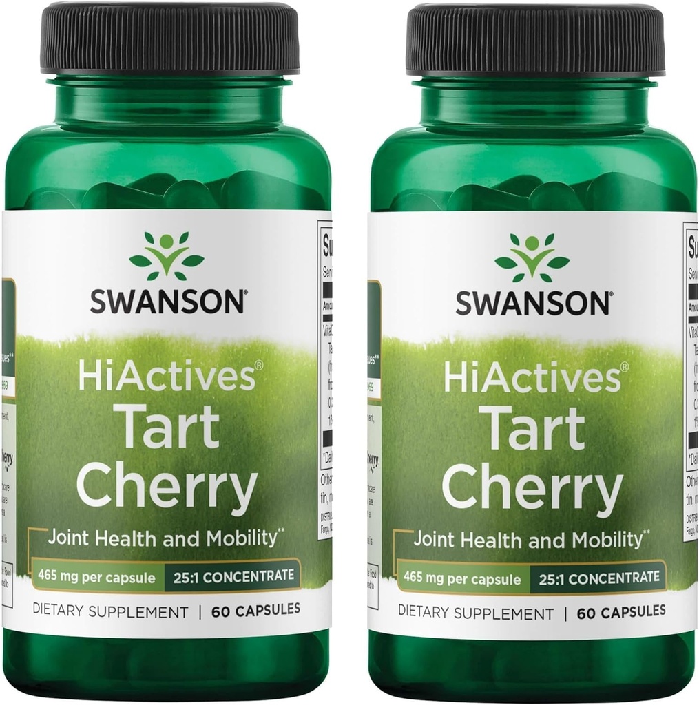 Swanson HiActives Tart Cherry - Natural Supplement ter ondersteuning van gezamenlijke gezondheid, mobiliteit en flexibiliteit - Helpt versterken Collageen Structures & Connective Tissue - (60 capsules, 465 mg Elk) (2 Pack)