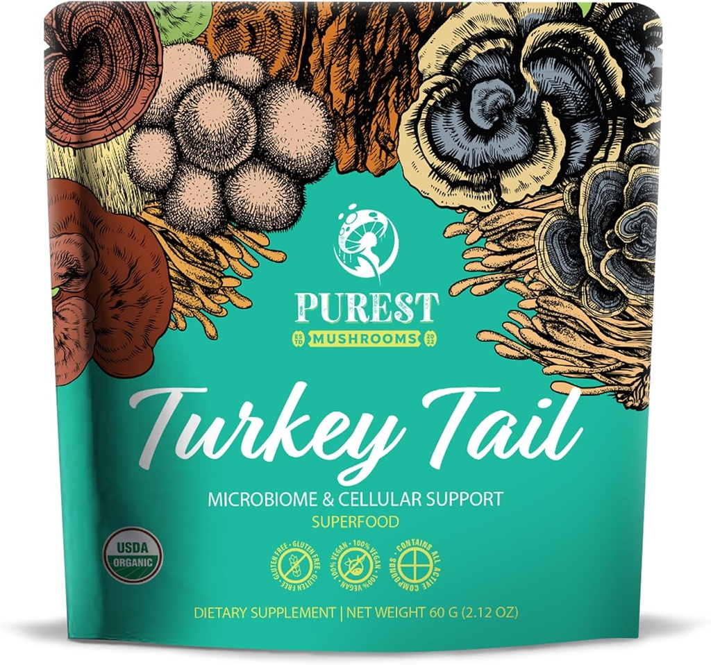 Turkije staart poeder - Biologische paddo supplement met krachtige Turkije staart paddo's Extract voor Microbiome & Cellular Ondersteuning 60g