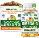 Allergie avancée pour chien + Omega 3 Ensemble - Démangeaison - Probiotiques avec huile de poisson Omega 3 + Acide gras EPA&DHA - Allergies cutanées + Santé articulaire - 120 Chews + 180 Softgels - Bacon + Saveur de poisson - Fabriqué aux États-Unis