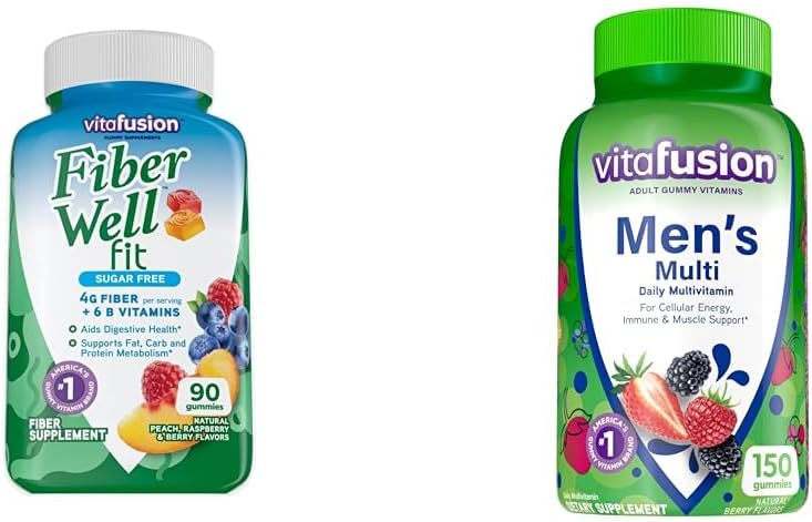 Vitafusion Fiber Well Fit Gummies Supplement, 90 Tellen (Verpakking mei Vary) & Volwassen Gummy Vitaminen voor mannen, Berry Flavored Dagelijkse Multivitaminen voor mannen met vitamines A