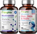 B-3 Nicotinamide 500 mg 180 Vcaps - Hair Skin and Nails 180 Caplets 10000 mcg Biotine - Nicotinic Amide Niacin Natural Flush-Free Vitamine Formula - Ondersteunt huidcelgezondheid
