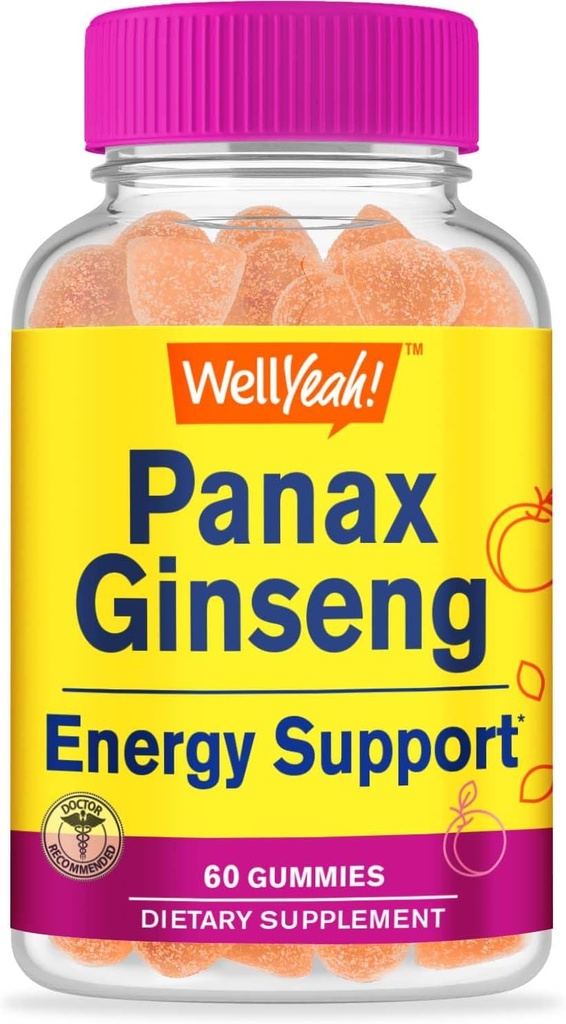 WellYeah Panax Ginseng Gummies - 96mg Panax Ginseng Root Extract per Serving - Niet-GMO, Natuurlijke Smaken, Veganistisch, Glutenvrij, Nutvrij - 60 Tellen