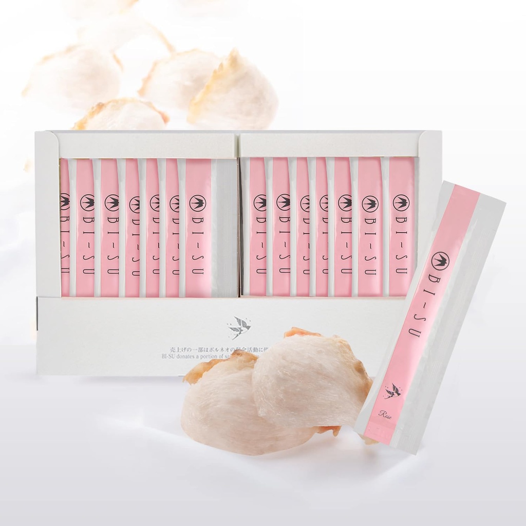 Bi-SU Extrait de jelly Stick.Swiftlet naturel Nests Extract, Collagène, Vitamine C, Skincare japonais, Anti-âge, maintient l'élasticité de la peau, stimule le système immunitaire, GI Health, Rose Flavor, 30 PCS