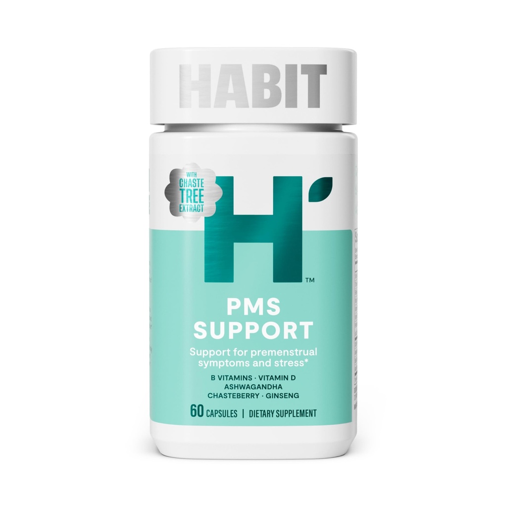 Habit PMS Ondersteuningssupplement voor vrouwen (60 capsules) - Ondersteunt Premenstruele Symptomen & Stress, Hormonenbalans, Mood, B Vitaminen, Vitamine D, Chasteberry, Ashwagandha, Glutenvrije, Non-GMO (1 Pack)