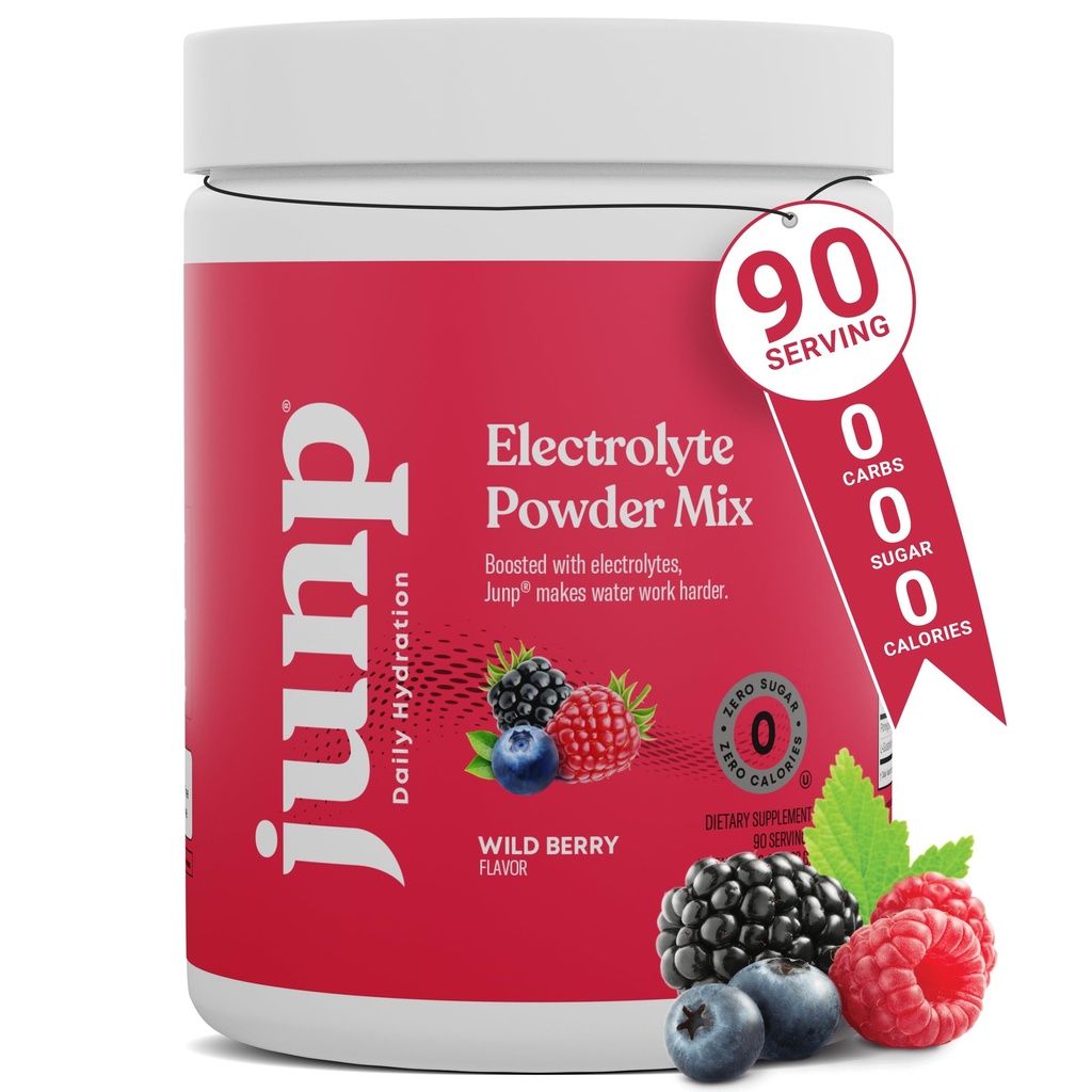JUNP Electrolytes en poudre Pas de sucre Pas de glucides, Fruits sauvages Saveur Keto Electrolyte Mélange de boisson - Potassium et sel Poudre d'hydratation Electrolytes, Zéro Calorie sans sucre Poudre d'électrolyte, 90 portions