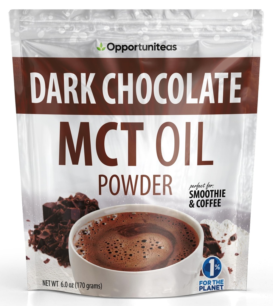 Opportuniteas MCT Oliepoeder, Keto Creamer voor koffie, Dranken&Smoothies, Low Carb Keto vriendelijk, Boost Energie&Mental Focus, Supplement voor Ketogene Diet, Glutenvrij&Non-GMO, Donkere Chocolade 6 oz