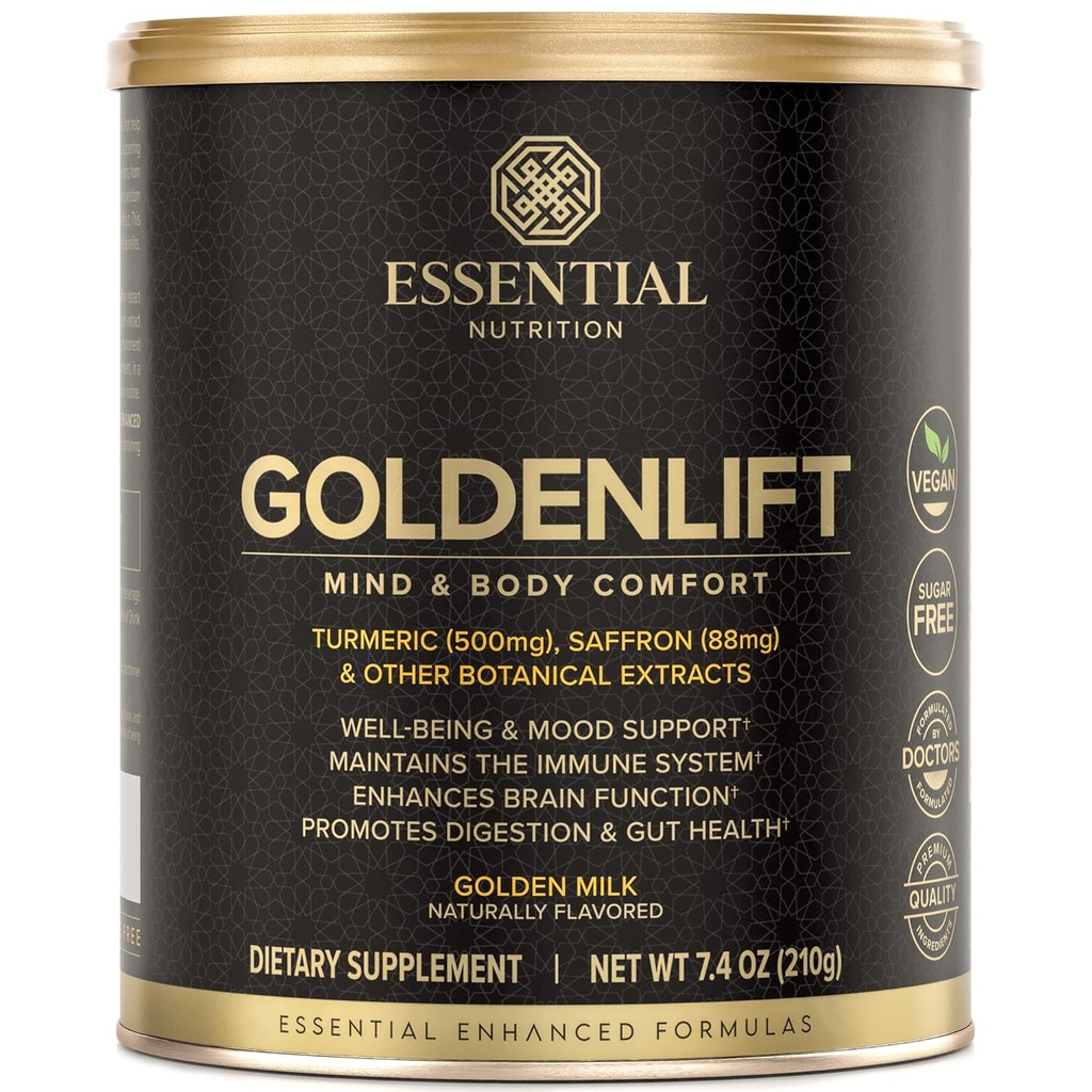 Essentiële Voeding Golden Lift - Golden Milk Supplement - Vegan - Met Kurkuma, Saffraan, Kaneel, Cayenne en Zwarte peper Gestandaardiseerde Extracten - Mind & Body Comfort - 7,4 oz (30 porties)