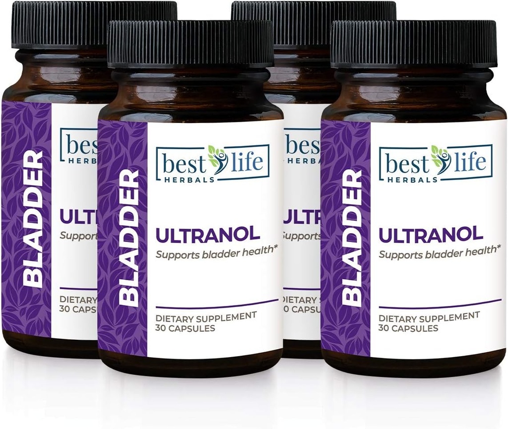 Ultranol Total Bladder Support - Supplément de canneberge naturelle pour la santé urinaire, contrôle de la vésicule excessive, incontinence - réduit les fuites et l'urgence - 4 bouteilles - 120 capsules