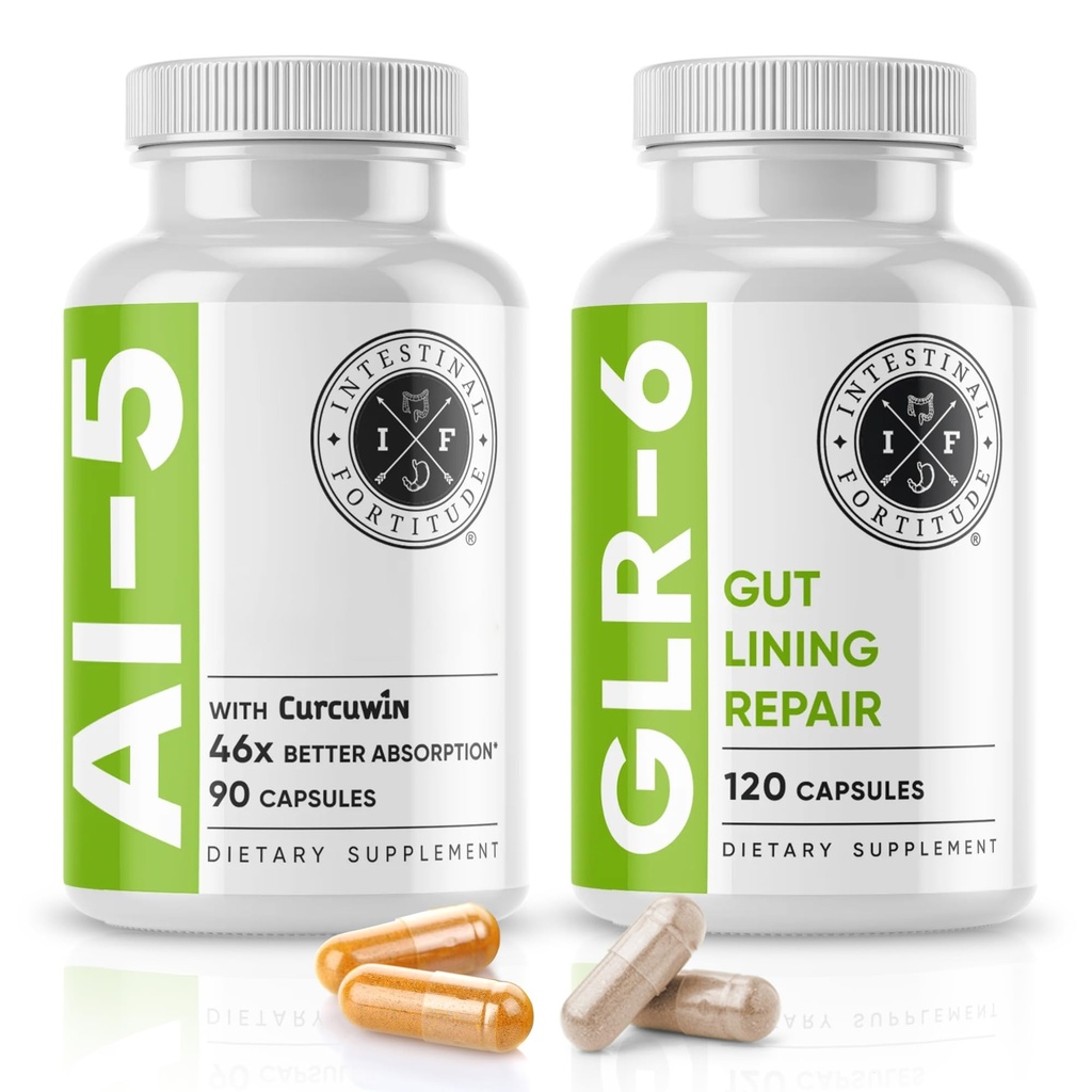Intestinal Fortitude AI-5 & GLR-6 Digestief Health Supplement Bundle w/Glutamine, Kurkuma, Curcumine for Gut Health Capsule Supplement & Support Digestieve Gezondheid, Non-GMO, Dairy Free - 30-Day Supply