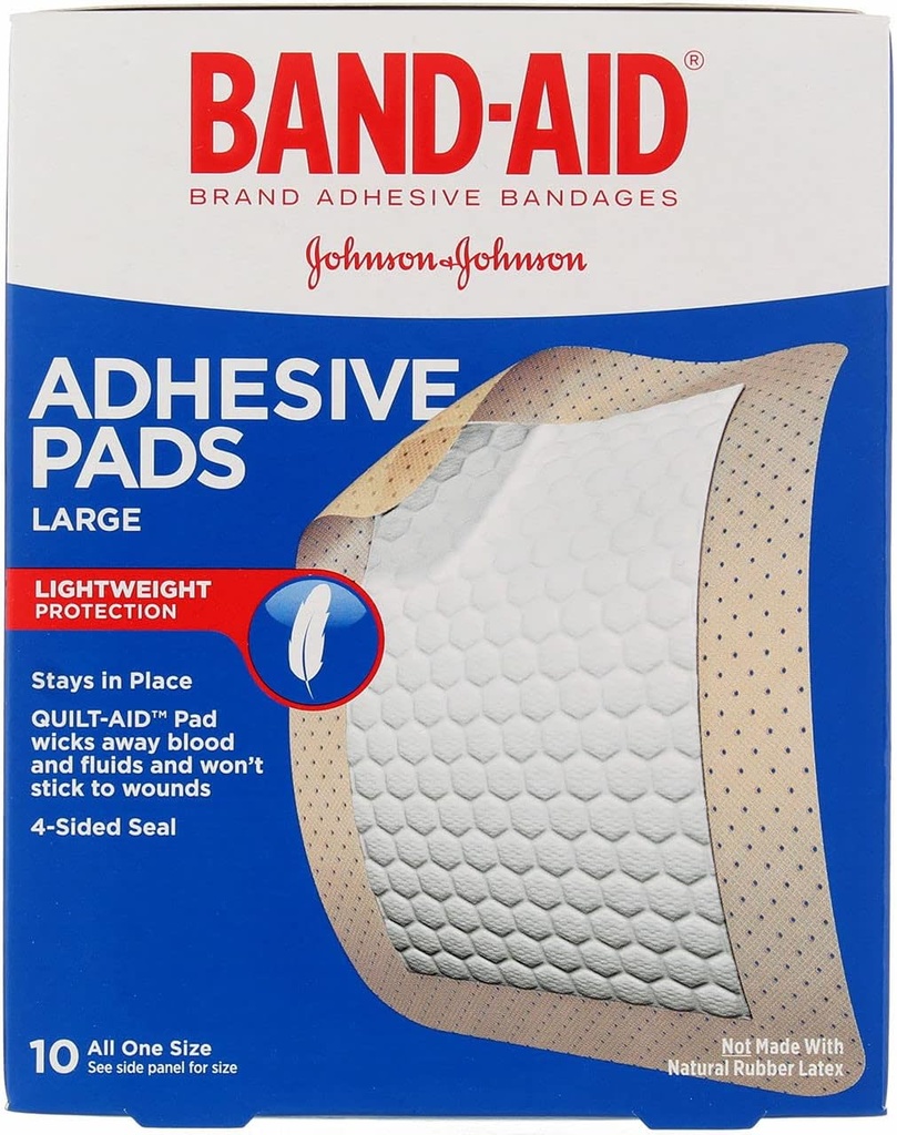 Band-Aid merk Tru-Stay lijmkussens, Grote Steriele Bandages voor wondverzorging en bescherming, Groot formaat, 10 ct (pakket van 4)