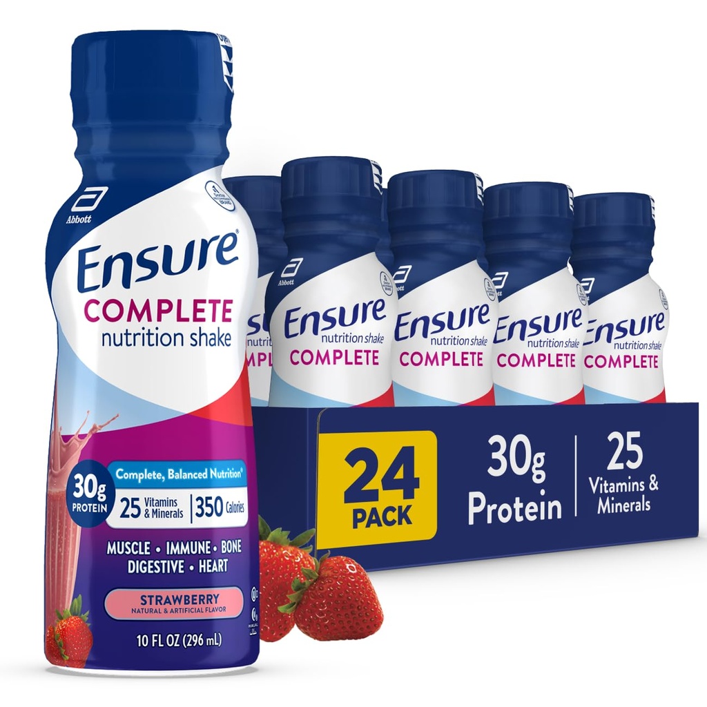 S'assurer que la nutrition des fraises est complète, complète et équilibrée, prête à boire, 30g de protéines, 25 vitamines et minéraux, 10 fl oz—24 Pack