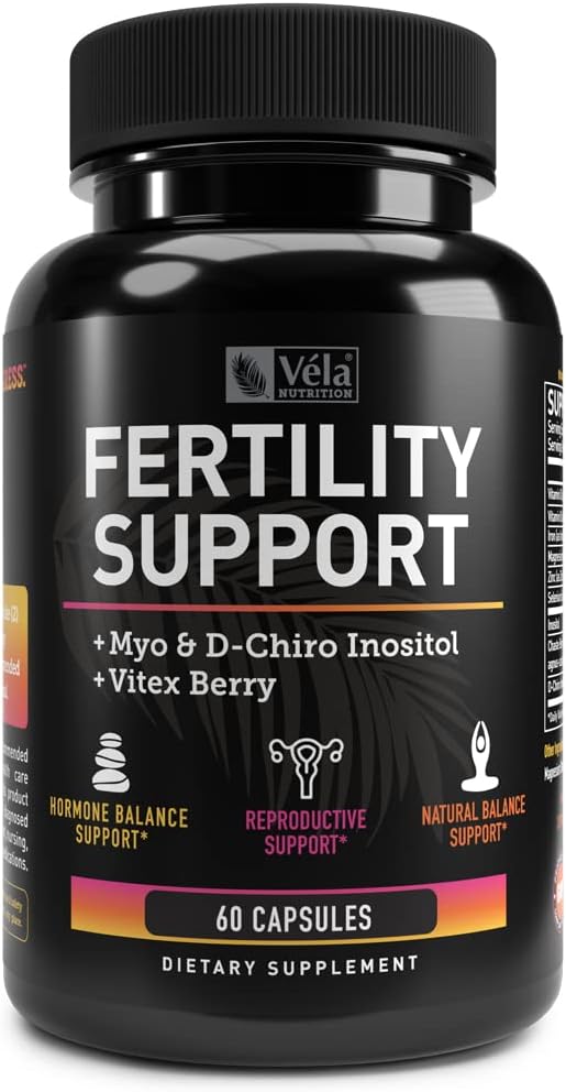 Vela supplément de soutien à la fertilité , Myo & D-Chiro Inositol + Vitex Berry , Complexe de soutien hormonal et ovarien , 60 capsules , 3ème partie testée , non-OGM