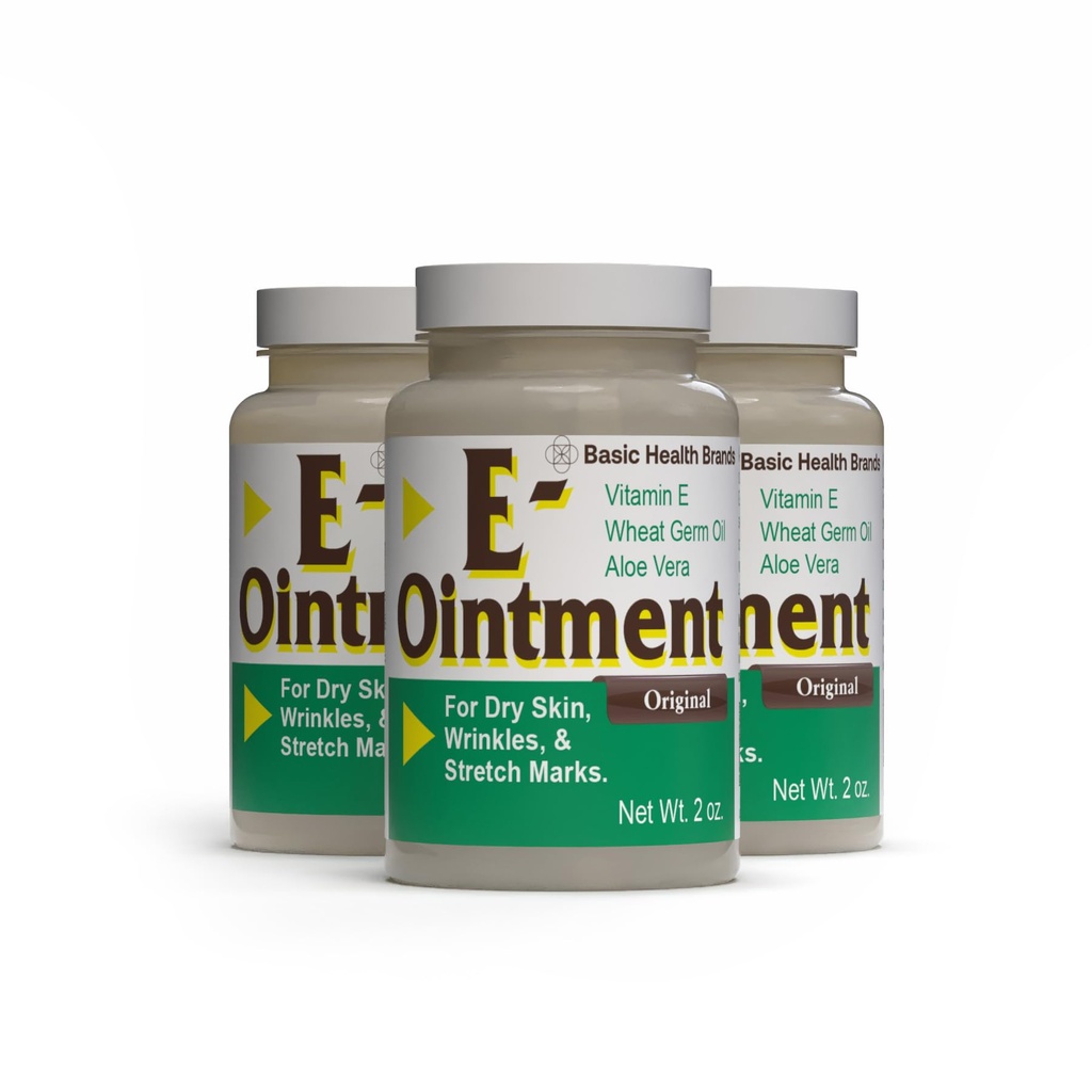 Basic Organics - Basic Brands - Vitamine E Zalf - 2 oz - Vocht verhogen - Kan helpen verminderen verschijning van littekens, Stretch Marks, Fine Lines & Rimpels - Pack of 3