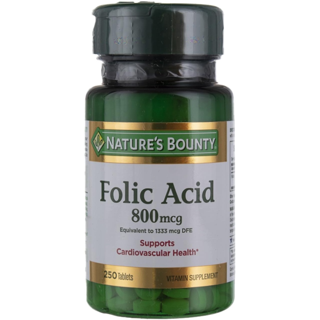 Nature's Bounty Folic Acid Supplément, soutient la santé cardiovasculaire, 800mcg, Multi, No Flavour,750 Compte, Pack de 3