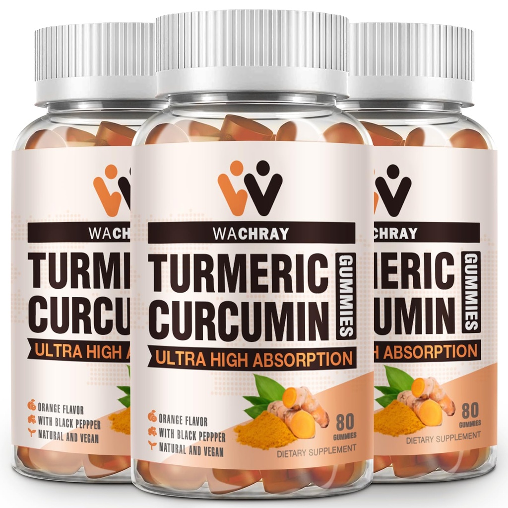 Kurkuma Curcumin Gummies met Gember & Black Pepper Extract - 3 Pack Tumeric Gummy Supplementen voor Pijn Ontsteking Joint Weight Health Support - Vegan, Organic, Gelatine-Free - voor volwassenen en kinderen