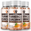Kurkuma Curcumin Gummies met Gember & Black Pepper Extract - 3 Pack Tumeric Gummy Supplementen voor Pijn Ontsteking Joint Weight Health Support - Vegan, Organic, Gelatine-Free - voor volwassenen en kinderen