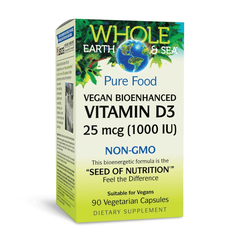 Natuurlijke factoren Whole Earth & Sea Vitamine D3 - Dieetsupplement ondersteunt sterke botten en gewrichten - Aids Calcium Absorptie - Vegan & Non-GMO - 90 Vegetarische Capsules (90 porties)