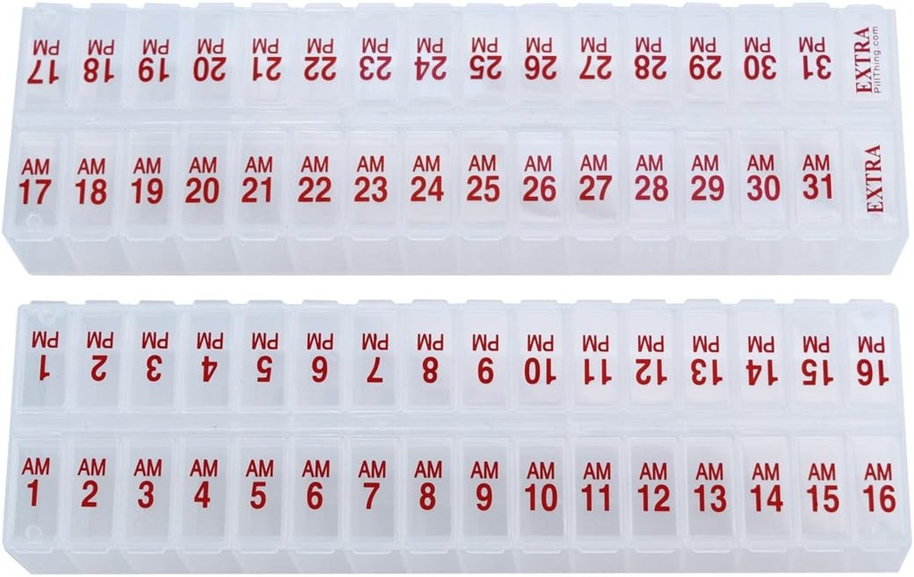 Twee keer per dag maandelijkse grote pil Organizer Set - AM en PM Medication Organizer voor de volledige maand. Set bevat 2 Organisators voor 1 maand. (New Stay-TIGHT Lids)