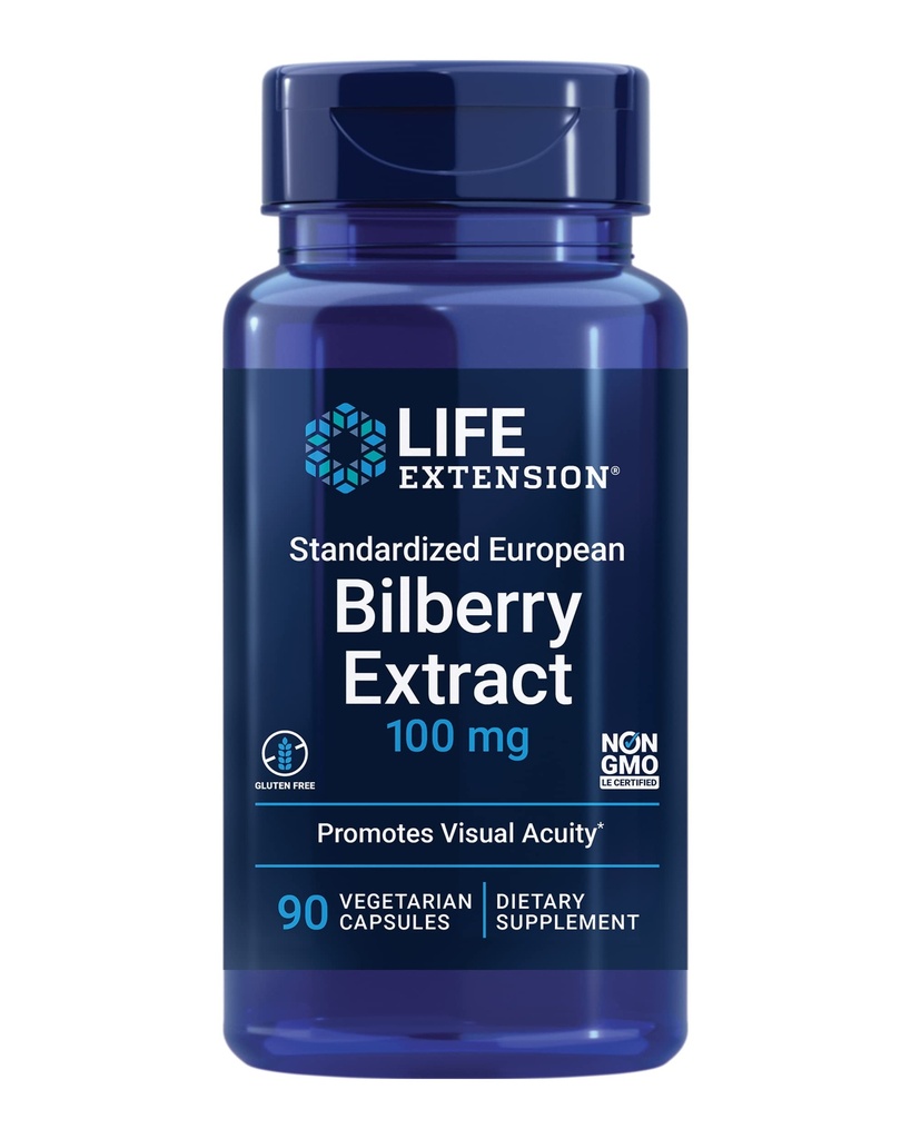 Life Extension Standardized European Bilberry Extract, 100 mg, MirtoSelect® Sorbitol myrtillus, Eye Health, Circulatie, Smeermiddel, Glutenvrij, Non-GMO, Vegetarisch, 90 Capsules