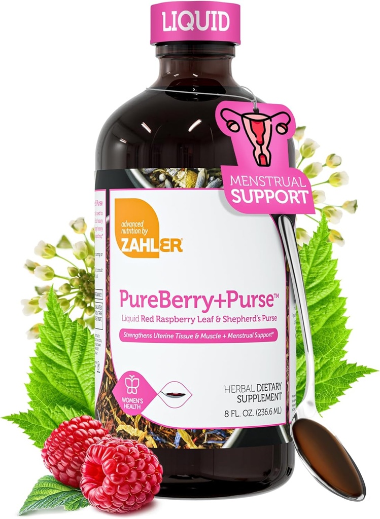 Zahler PureBerry+Purse, Liquid Raspberry Leaf & Sheperd's Purse, versterkt Uterine weefsel, gecertificeerde Kosher, 8OZ